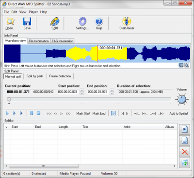Screenshot of the application Direct WAV MP3 Splitter - #3
