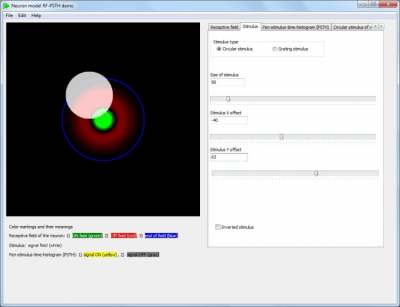 Screenshot of the application RF-PSTH neuron model - #1