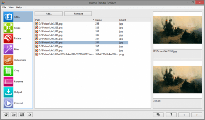 Screenshot of the application Hornil Photo Resizer - #1