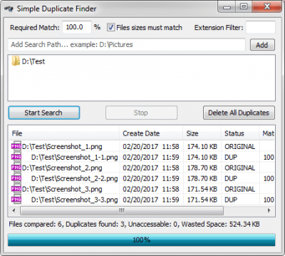 Screenshot of the application Simple Duplicate Finder - #1