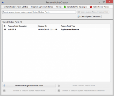 Screenshot of the application Restore Point Creator - #1