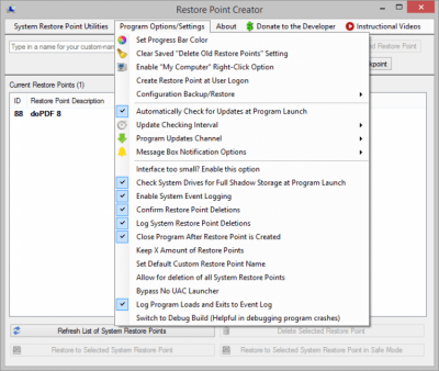 Screenshot of the application Restore Point Creator - #3
