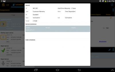 Screenshot of the application SAP CRM Service Manager Tablet - #2