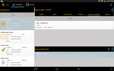 Screenshot of the application SAP CRM Service Manager Tablet - #3