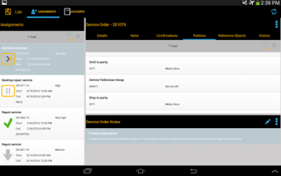 Screenshot of the application SAP CRM Service Manager Tablet - #5