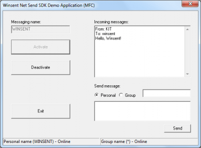 Screenshot of the application Net Send SDK - #1