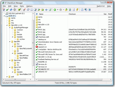 Screenshot of the application EF CheckSum Manager Portable - #1