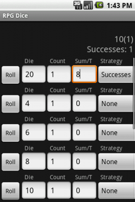 Screenshot of the application rpgdice - #1