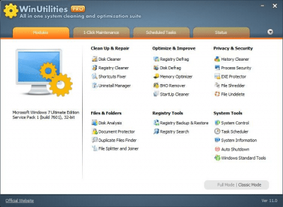 Screenshot of the application WinUtilities Pro - #3
