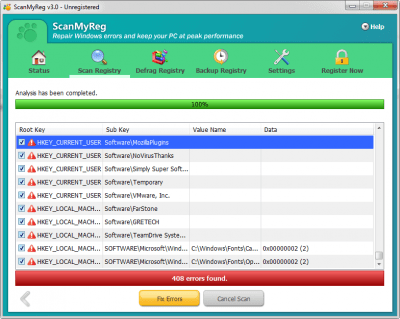 Screenshot of the application ScanMyReg - #2