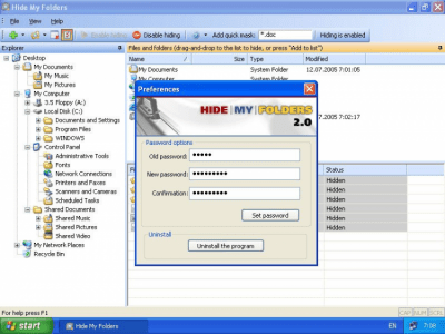 Screenshot of the application Hide My Folders - #1