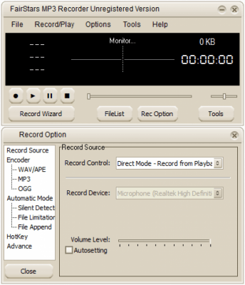 Screenshot of the application FairStars MP3 Recorder - #2