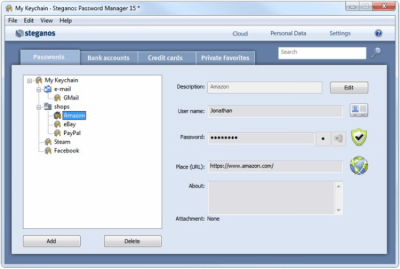 Screenshot of the application Steganos Password Manager - #1