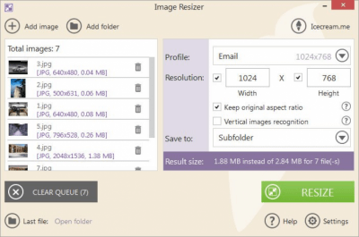 Screenshot of the application IceCream Image Resizer - #2