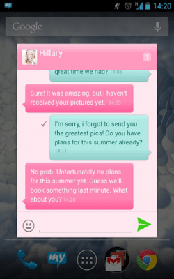 Screenshot of the application mysms - Pink Theme - #1