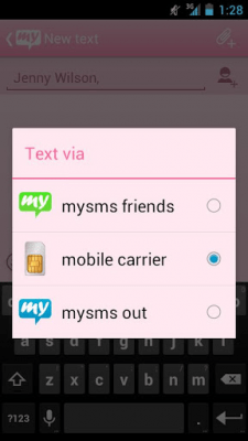 Screenshot of the application mysms - Pink Theme - #3