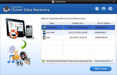 Screenshot of the application iTunes Data Recovery - #1