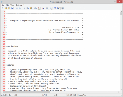 Screenshot of the application Notepad2 - #1