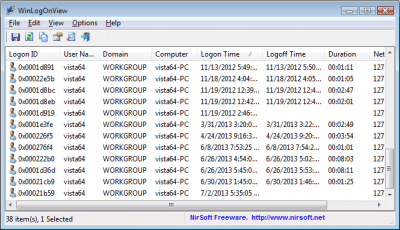 Screenshot of the application WinLogOnView - #1