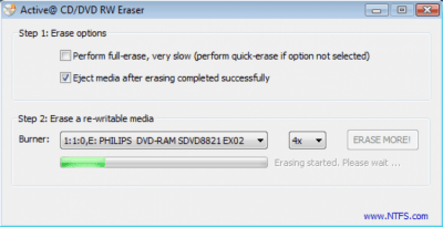 Screenshot of the application Active@ DVD ERASER - #1