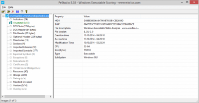 Screenshot of the application PeStudio - #1