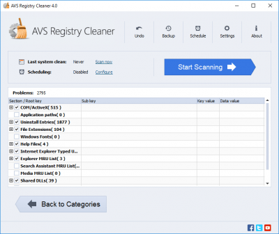 Screenshot of the application AVS Registry Cleaner - #1