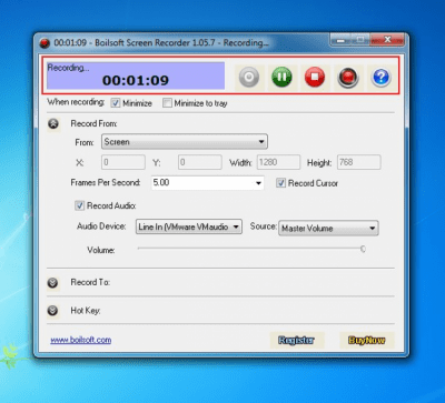 Screenshot of the application Boilsoft Screen Recorder - #1