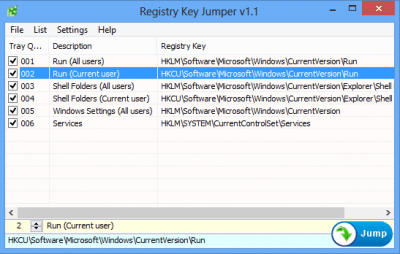 Screenshot of the application Registry Key Jumper - #1