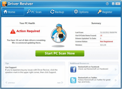 Screenshot of the application Driver Reviver - #1