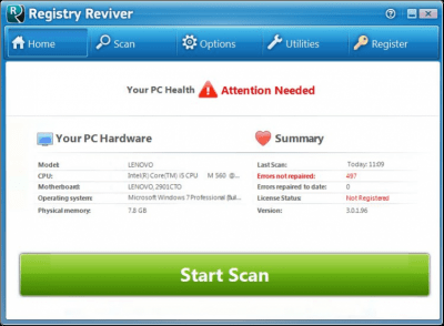 Screenshot of the application Registry Reviver - #3
