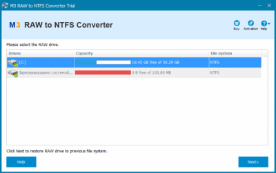 Screenshot of the application M3 RAW to NTFS Converter - #1