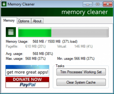 Screenshot of the application Memory Cleaner - #1