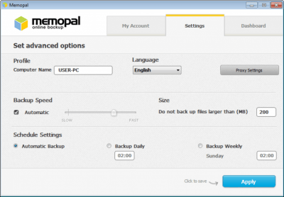 Screenshot of the application Memopal Online Backup - #2