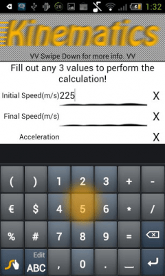 Screenshot of the application PhysCalc Kinematics Calculator - #3