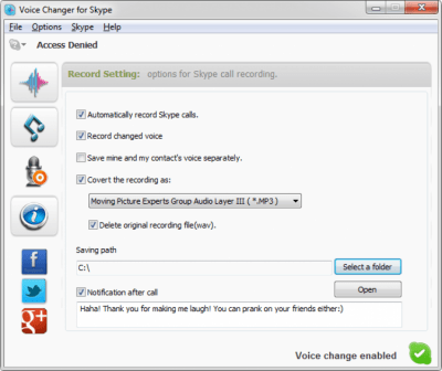 Screenshot of the application AthTek Skype Voice Changer - #3