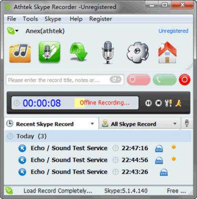 Screenshot of the application AthTek Skype Recorder - #1