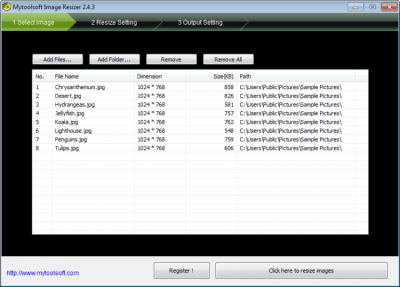 Screenshot of the application Mytoolsoft Image Resizer - #1