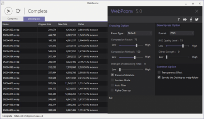 Screenshot of the application WebPconv Portable - #2