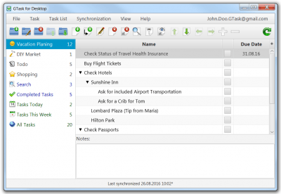 Screenshot of the application GTask for Desktop - #1