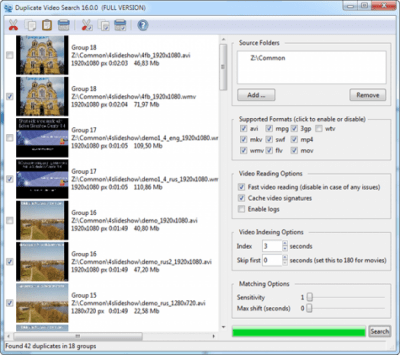Screenshot of the application Duplicate Video Search - #1