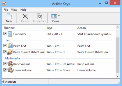 Screenshot of the application Active Keys - #1