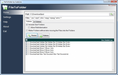 Screenshot of the application FileToFolder - #1