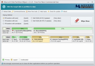 Screenshot of the application Macrorit Disk Partition Wiper Portable - #1