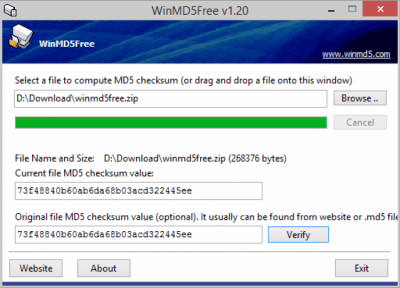 Screenshot of the application WinMD5Free - #1