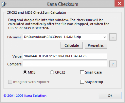 Screenshot of the application Kana Checksum - #1