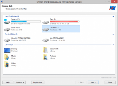 Screenshot of the application Hetman Word Recovery - #1