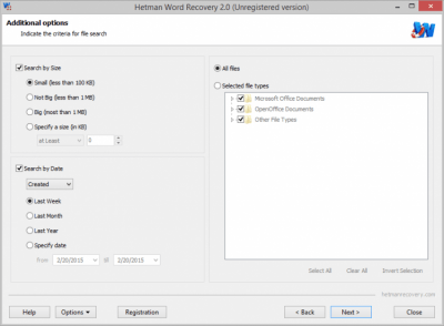 Screenshot of the application Hetman Word Recovery - #3