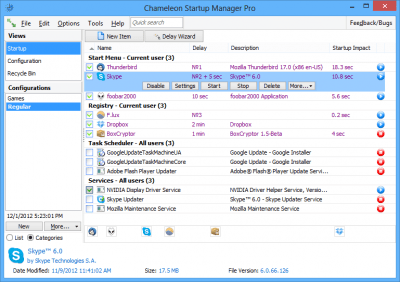 Screenshot of the application Chameleon Startup Manager - #1