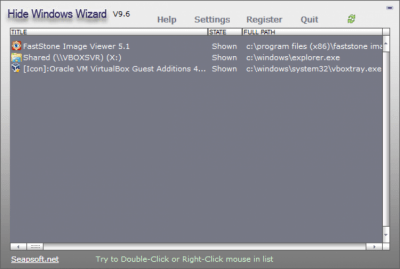 Screenshot of the application Hide Windows Wizard - #1