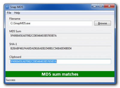 Screenshot of the application Snap MD5 - #1